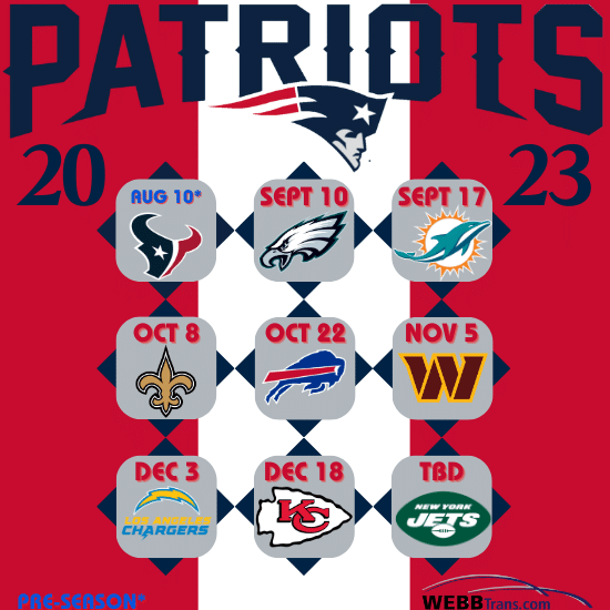 2023 New England Patriots home schedule for Gillette Stadium Transportation