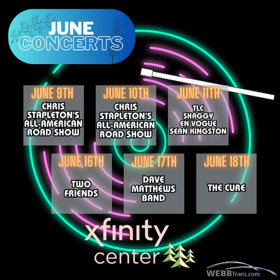 Book your Xfinity Center Transportation for any of the great shows coming to the Xfinity Center this June!