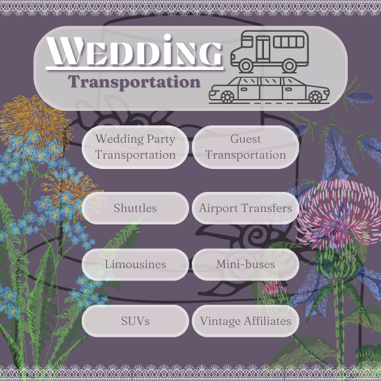 List of Boston wedding transportation services including wedding party transportation, shuttle services, and airport transportation.